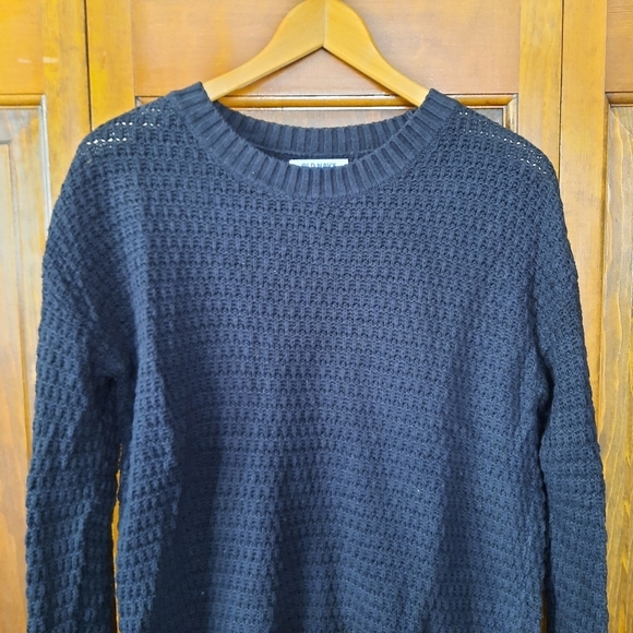 🛍 Old Navy Textured Cotton-blend Tunic Length Black Jack Knit Sweater Size S - Picture 2 of 9
